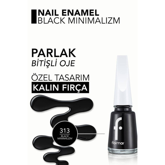 Flormar Nail Enamel Maxi Brush 313 Black Minimalism